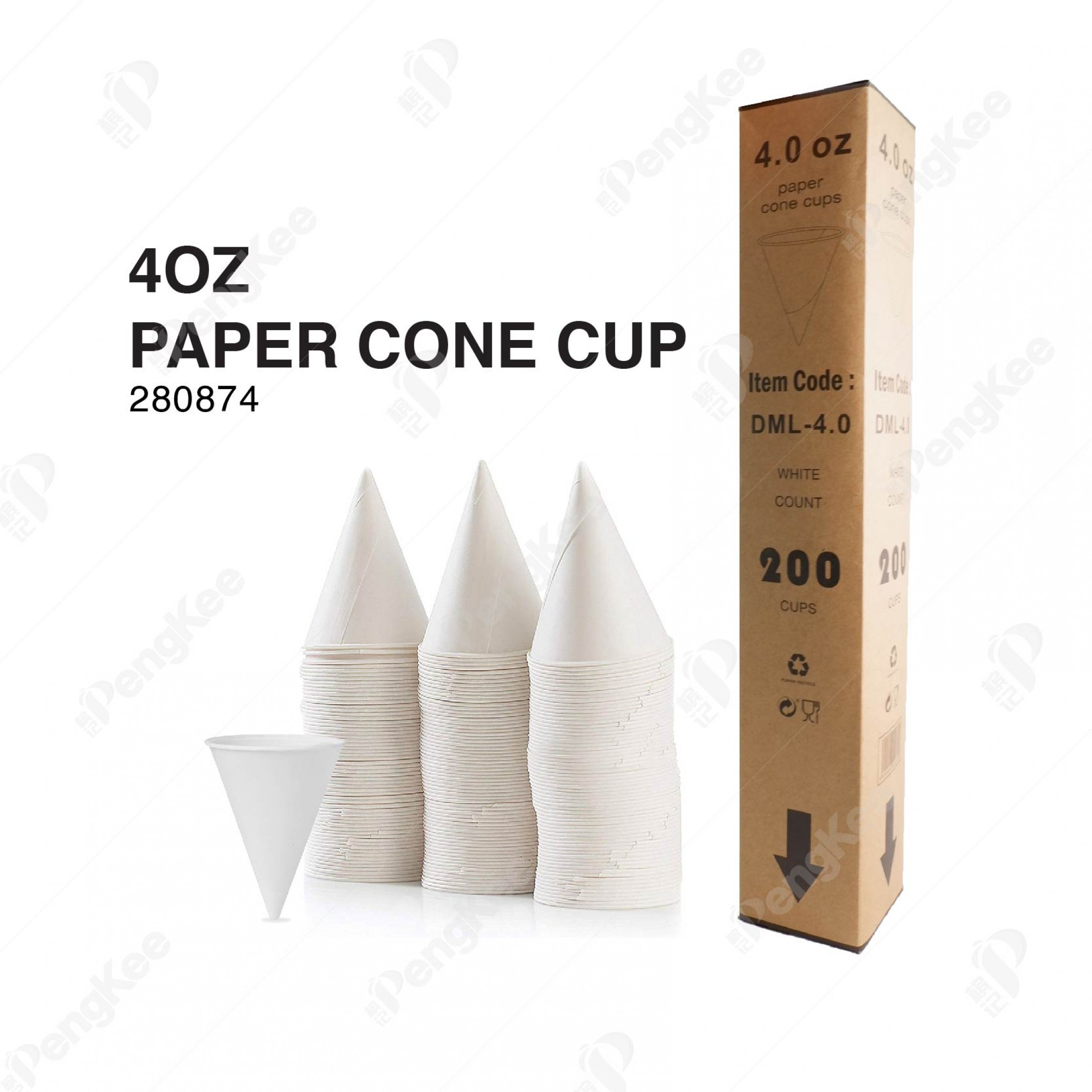 4OZ PAPER CONE CUP (CM) (200'S) (25PKT/CTN) Peng Kee Enterprise Sdn